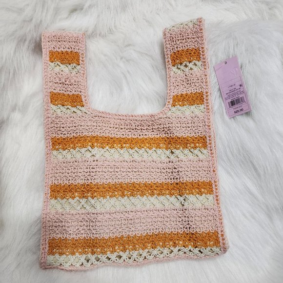 Wild Fable NWT striped pink / orange /cream crochet purse bag with snap closure - Picture 5 of 5